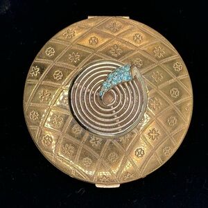 Vintage Volupté Gold Compact with Blue Gem Accents